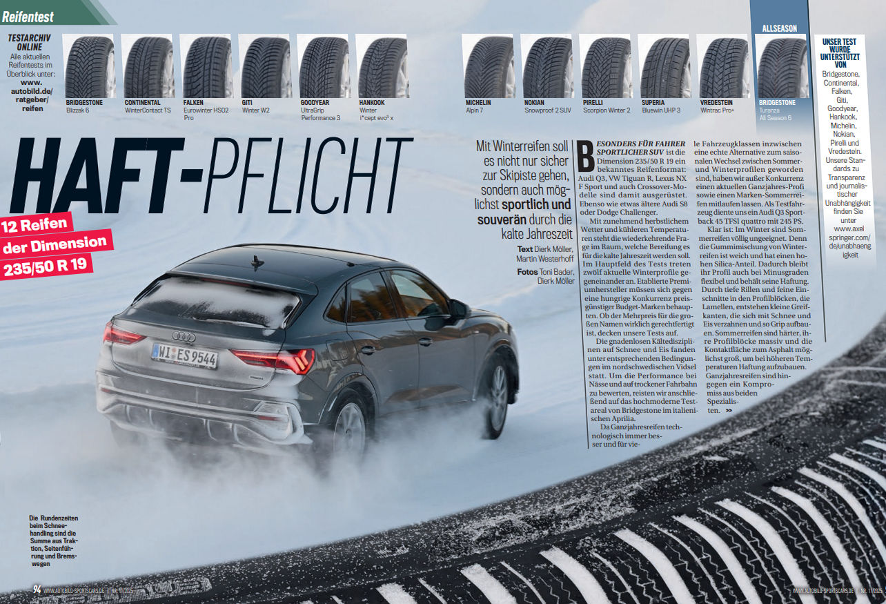 Premium brands out front in Auto Bild Sportscars winter tyre test