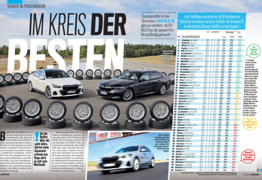 Highest praise for 5 finalists in Auto Bild summer tyre test