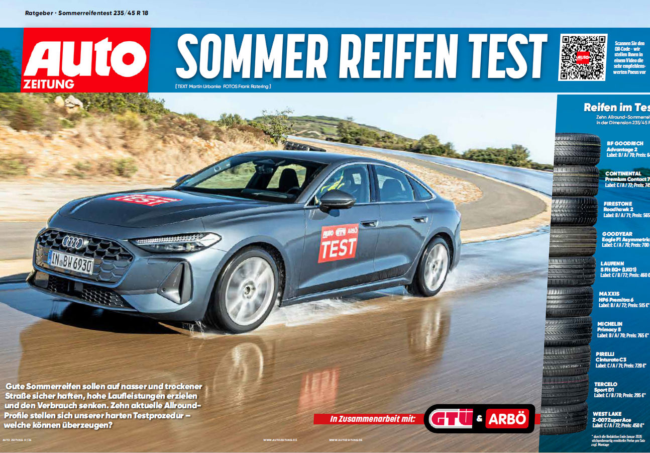 Auto Zeitung recommends 6 tyres in 2026 summer test