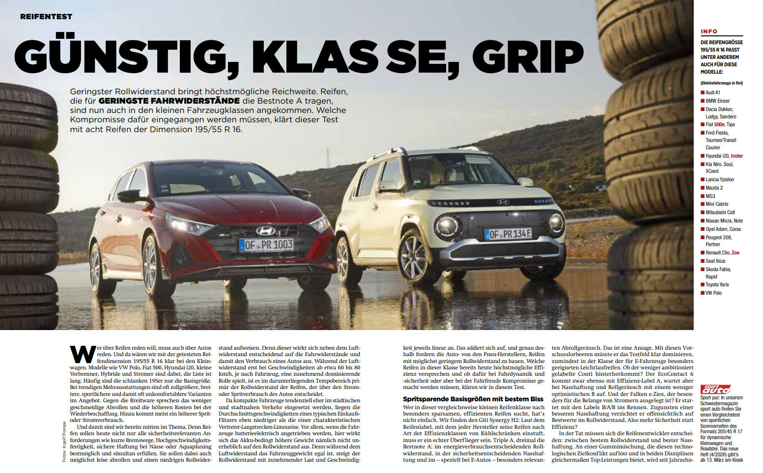 Smaller cars the focus in ams 195/55 R16 tyre test